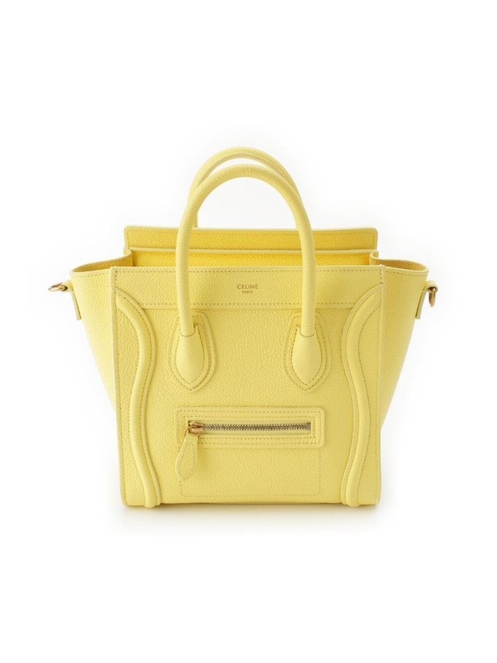 Celine Luggage Nano Drummed Calfskin Leather 2-Way Shoulder Handbag Yellow